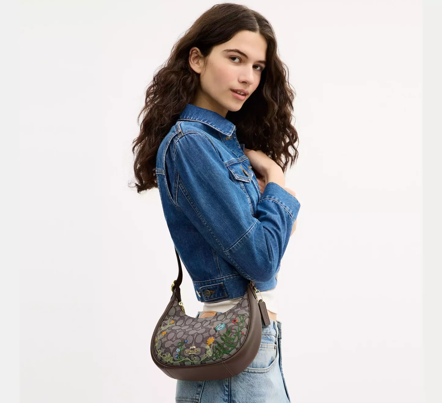 Emily Shoulder Bag In Signature Jacquard With Floral Embroidery