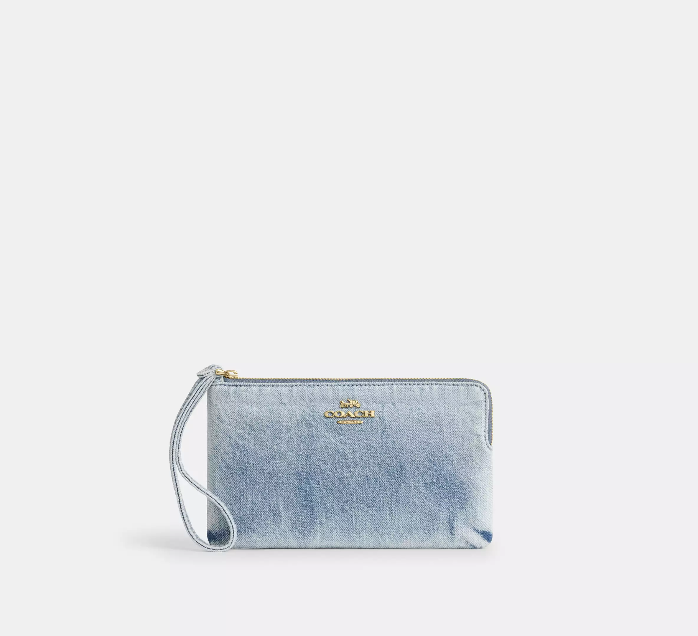 Large Corner Zip Wristlet In Loved Denim