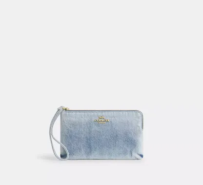 Large Corner Zip Wristlet In Loved Denim