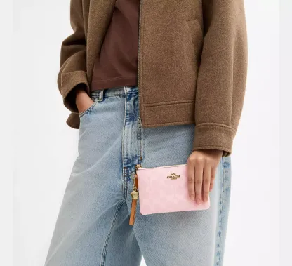 Corner Zip Wristlet In Signature Canvas With Charms