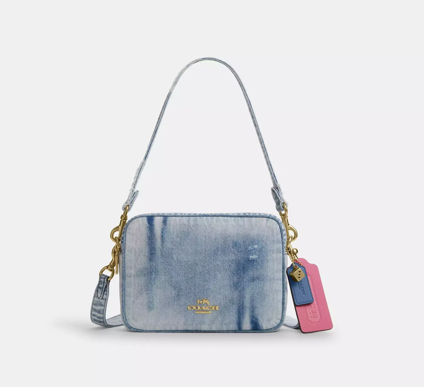 Carey Crossbody Bag In Loved Denim With Charms