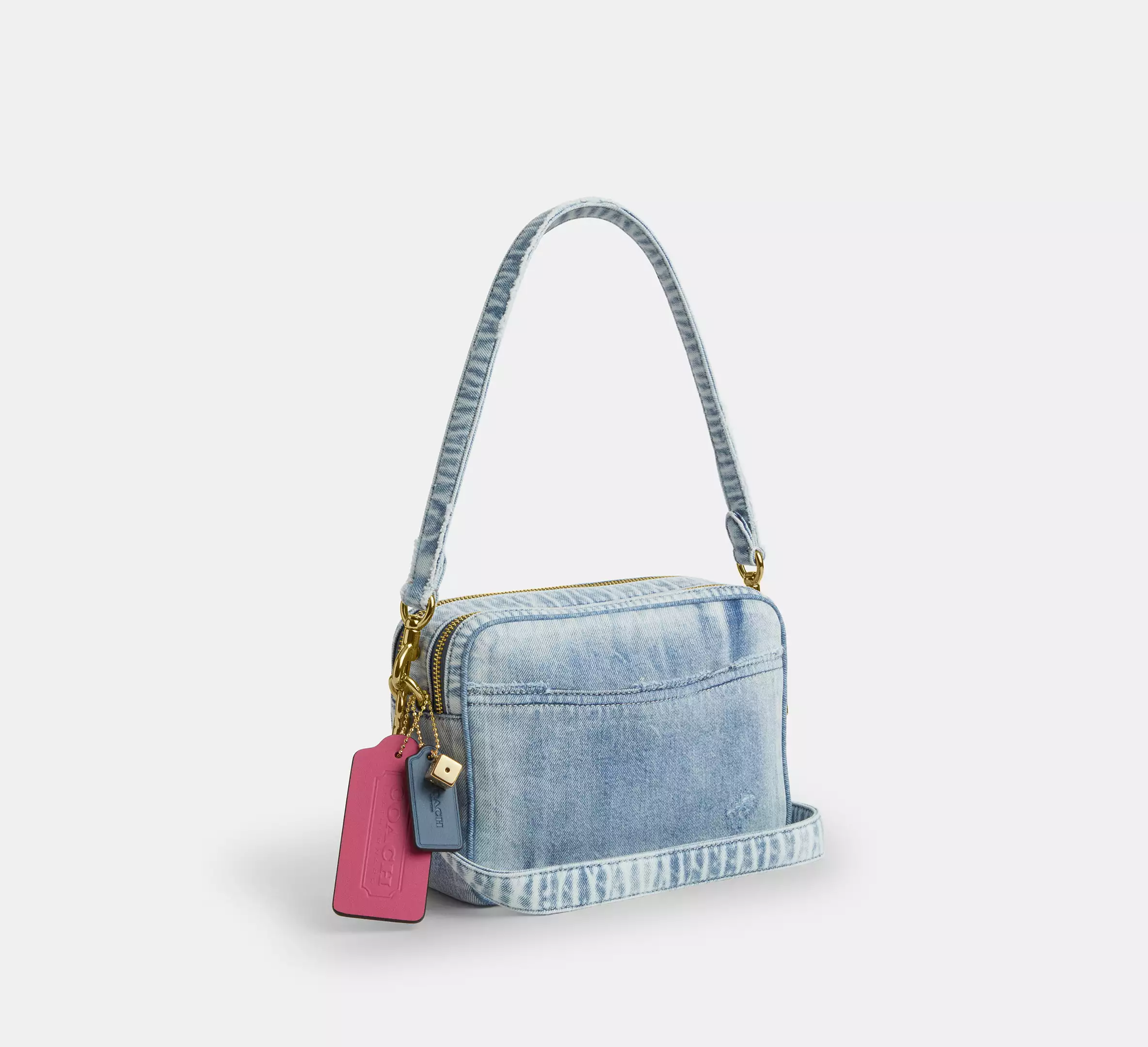 Carey Crossbody Bag In Loved Denim With Charms