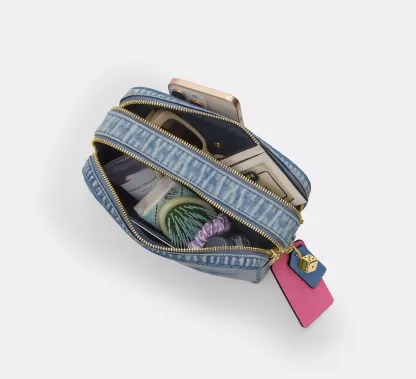 Carey Crossbody Bag In Loved Denim With Charms