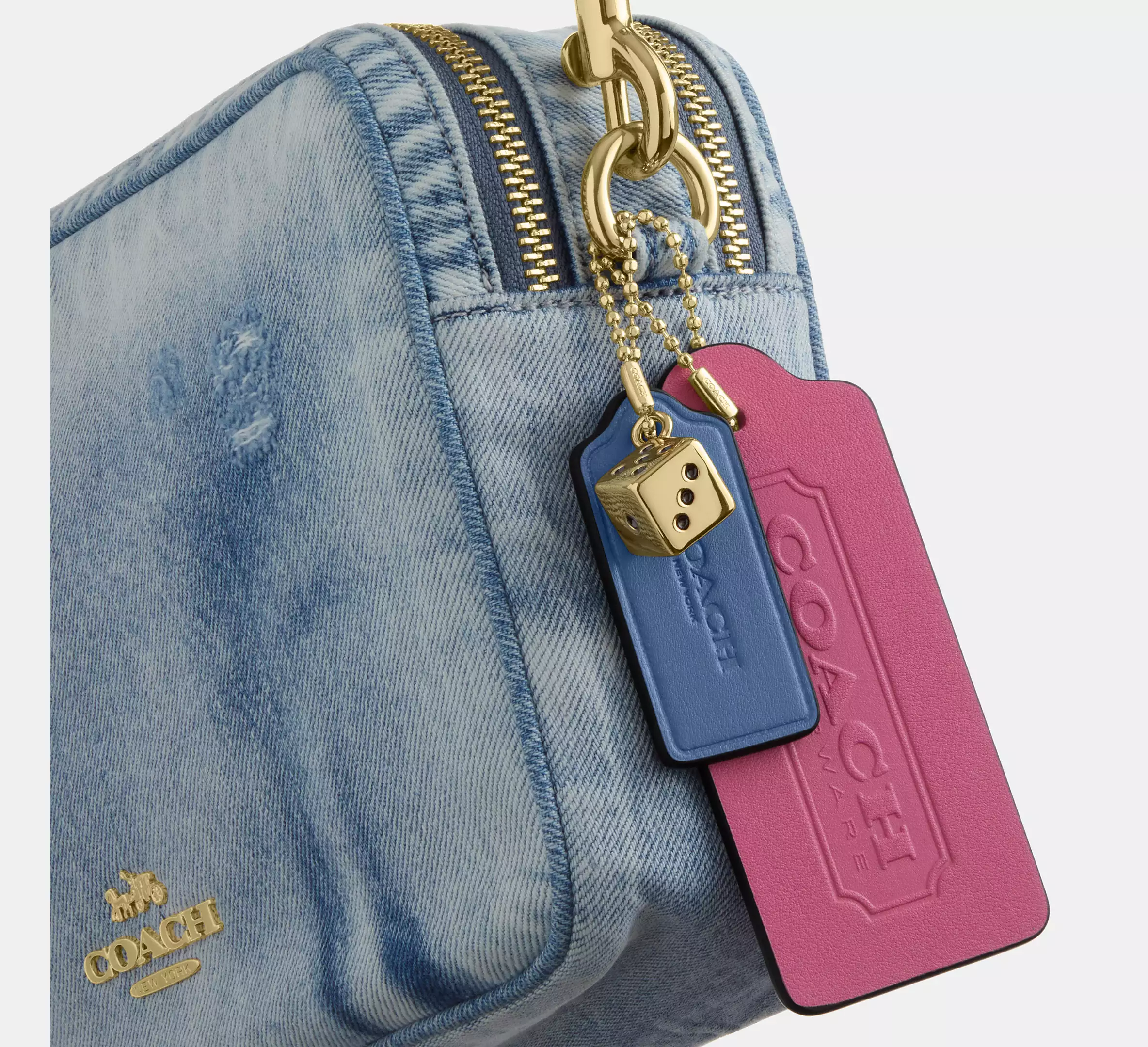 Carey Crossbody Bag In Loved Denim With Charms