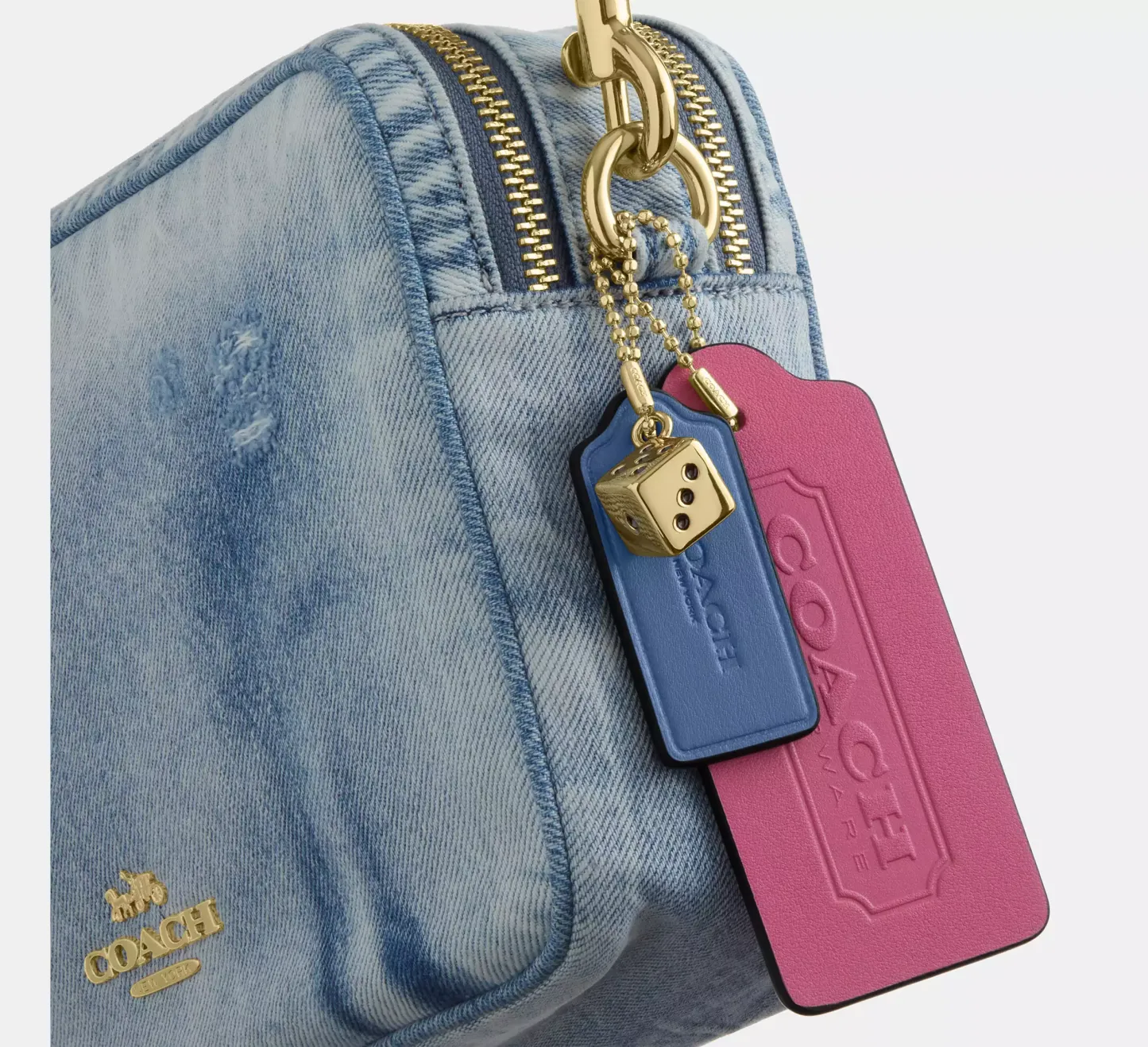 Carey Crossbody Bag In Loved Denim With Charms