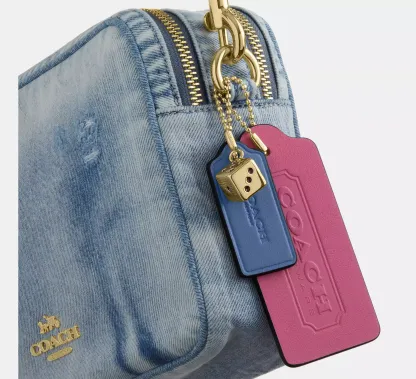 Carey Crossbody Bag In Loved Denim With Charms