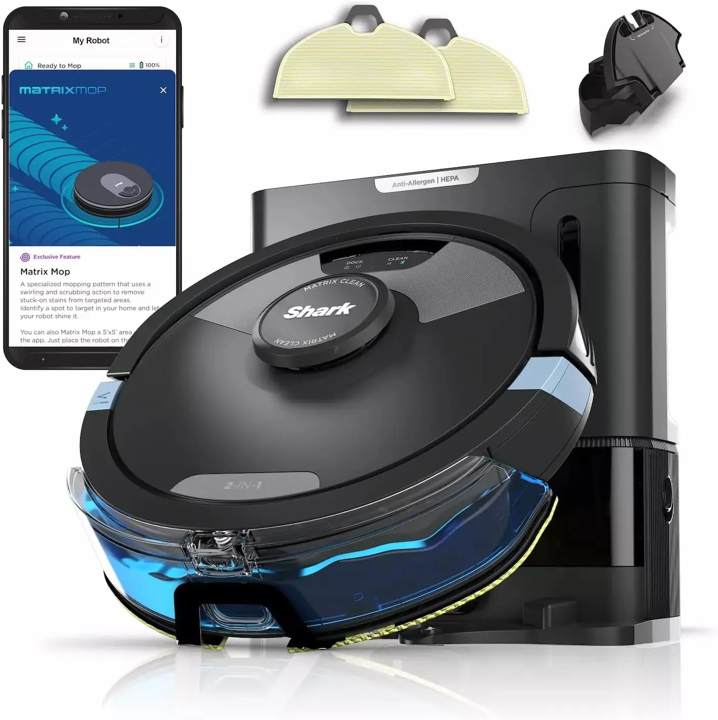 Shark RV2610WA AI Ultra 2in1 Robot Vacuum & Mop with Sonic Mopping, Matrix Clean, Home Mapping, HEPA Bagless Self Empty-Shark Robot Vacuum