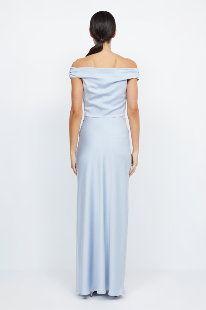 Satin Solid Off Shoulder Maxi Dress