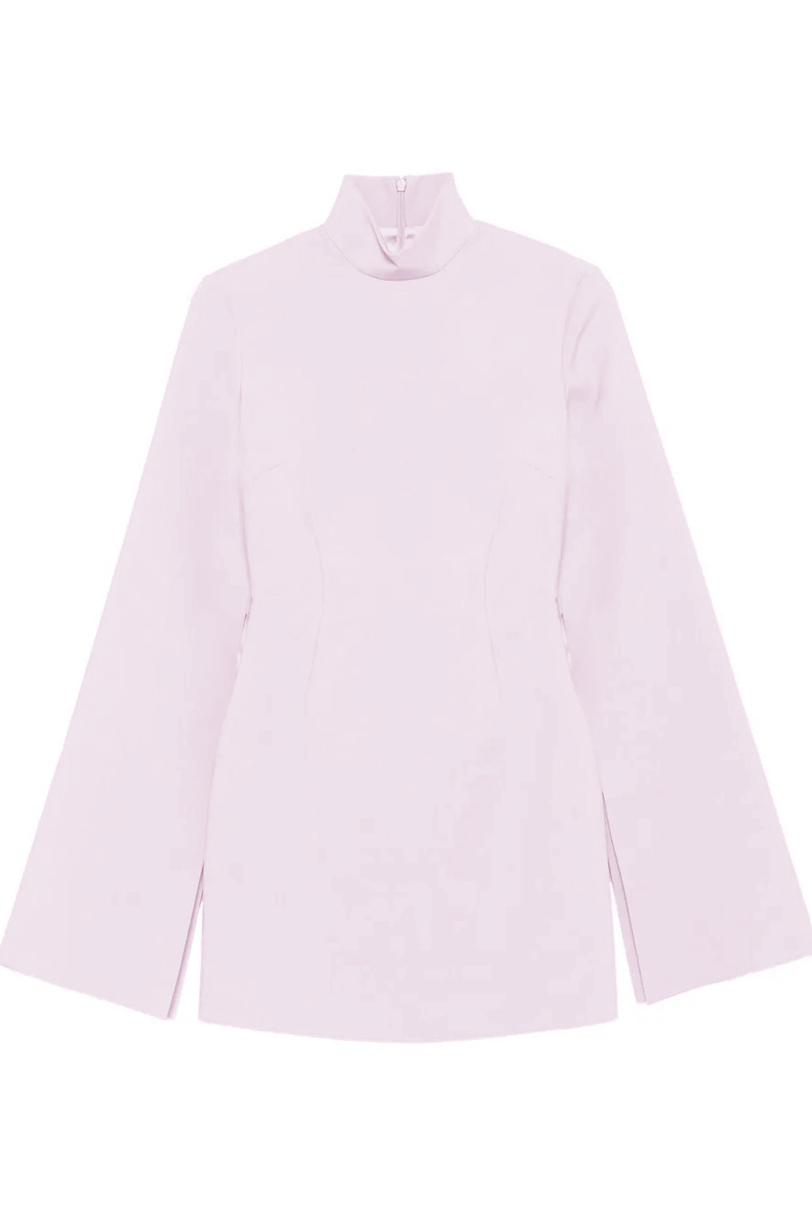 Solid High Neck Bell Sleeve Mini Dress