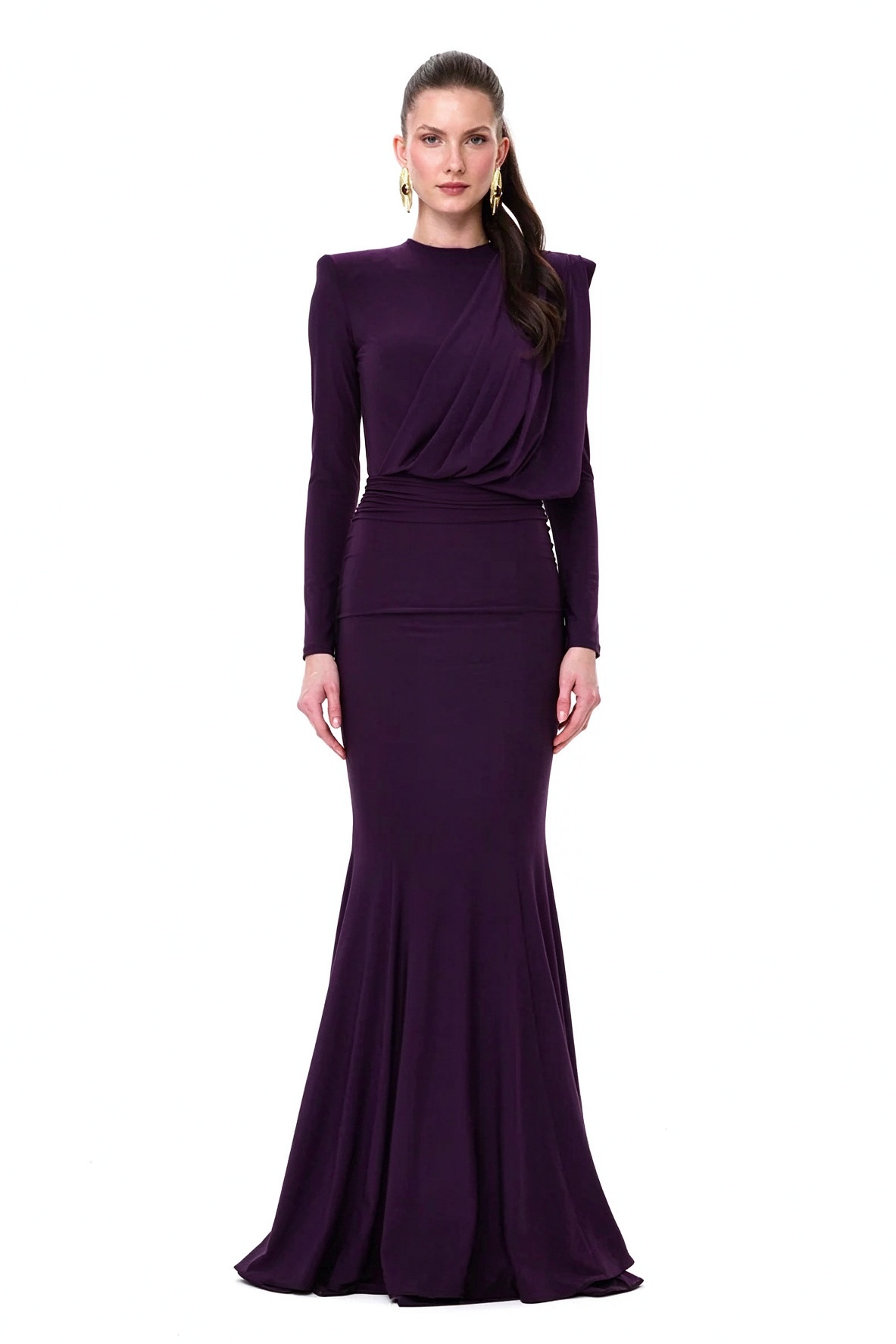Solid Pleated Mermaid Maxi Dress