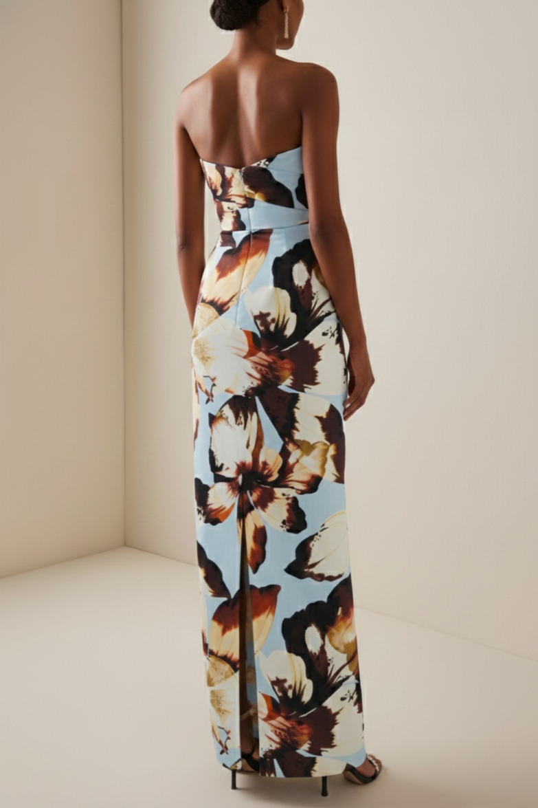 Floral  Pleated V-Neck Maxi Dress