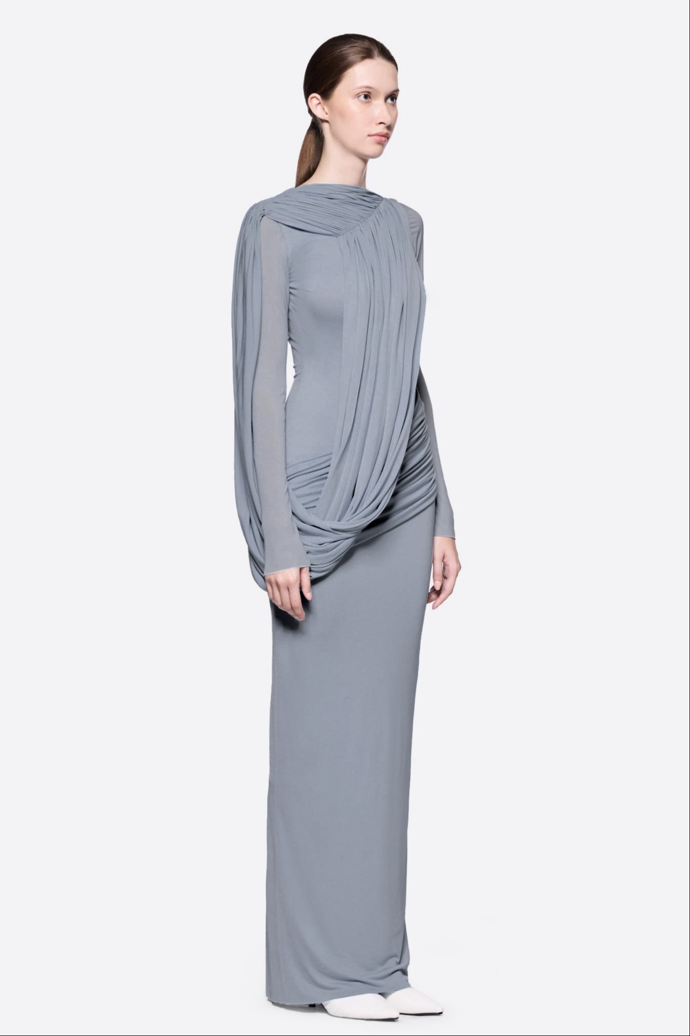 Asymmetrical  Shoulder Gathering Bodycon Maxi Dress