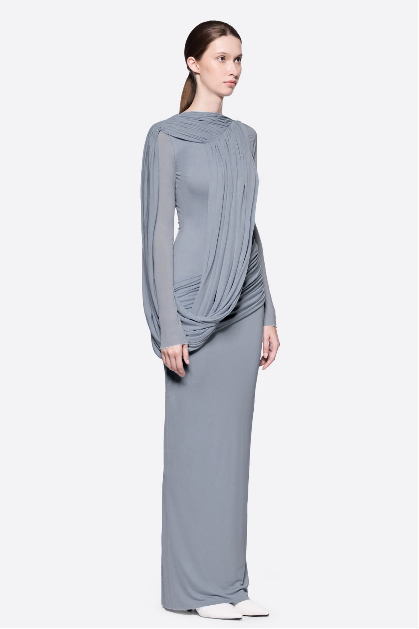Asymmetrical  Shoulder Gathering Bodycon Maxi Dress