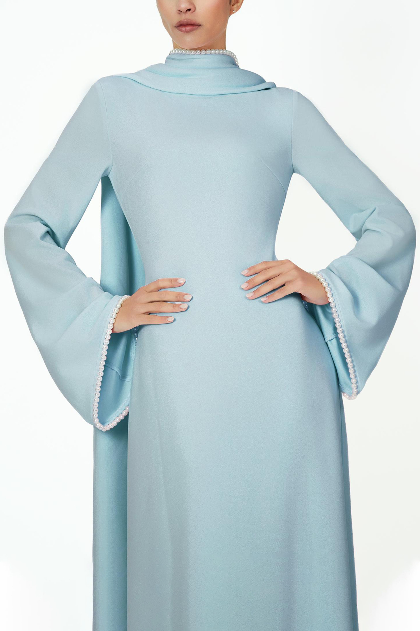 Pearl Bell Sleeve Maxi Dress With Cape
