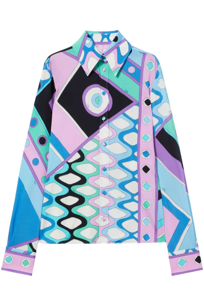Geometric Patterns Long Sleeve Shirt & Hight Waist Midi Skirt Set