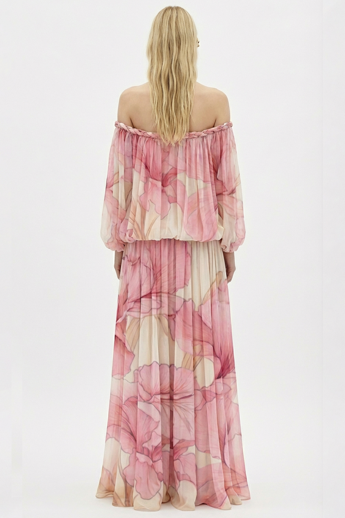 Floral Decorative Rope Off Shoulder Maxi Dress