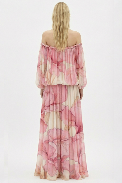 Floral Decorative Rope Off Shoulder Maxi Dress