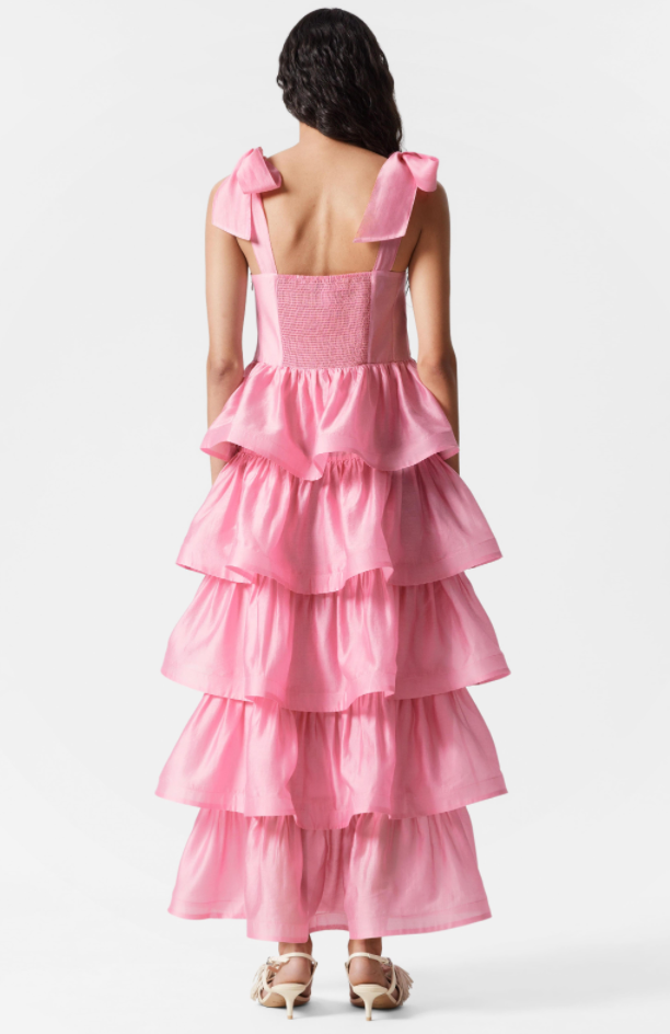 Ruffle Lace-Up Sweetheart Neck Midi Dress