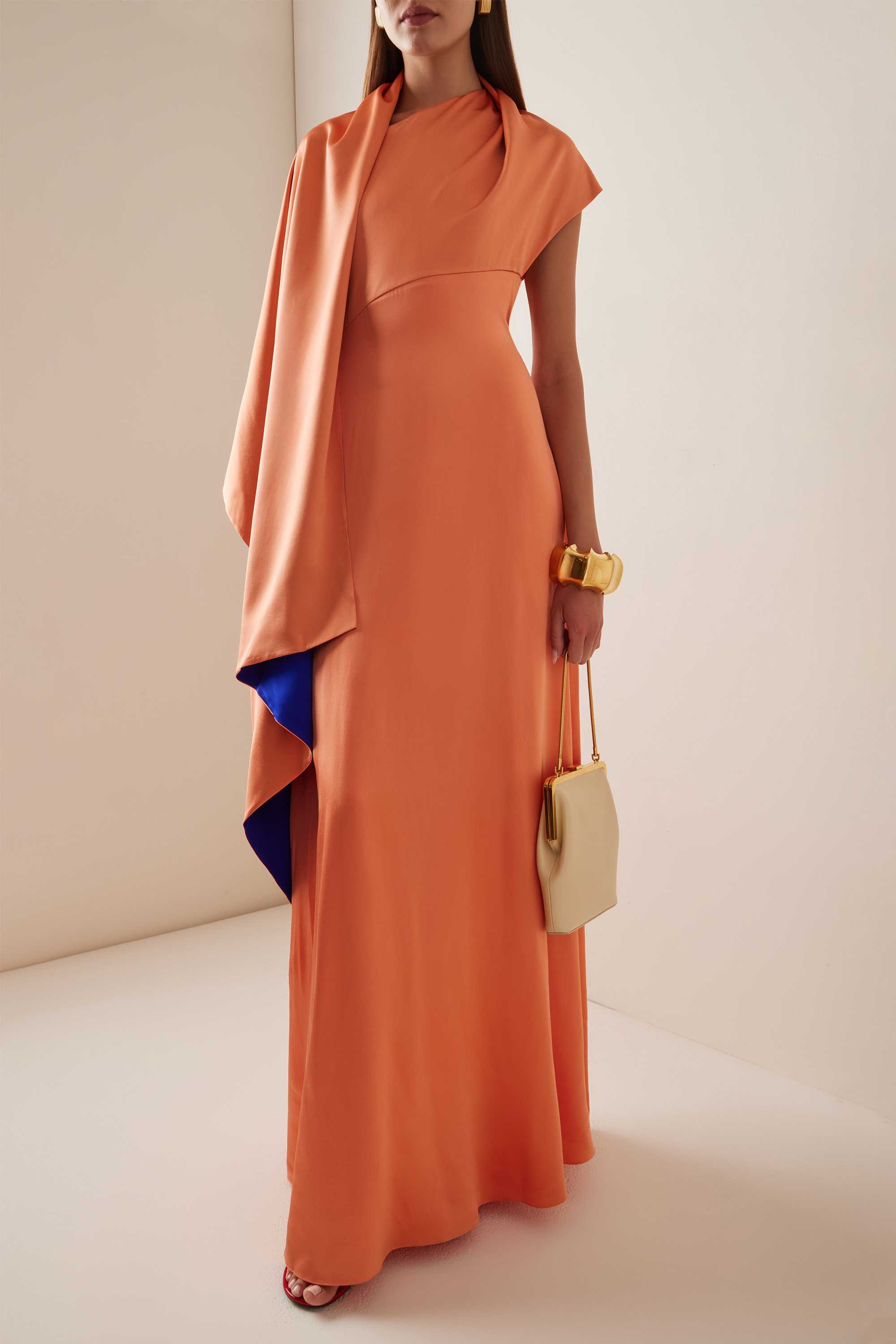 Stain Contrast Color Cape Sleeve Maxi Dress