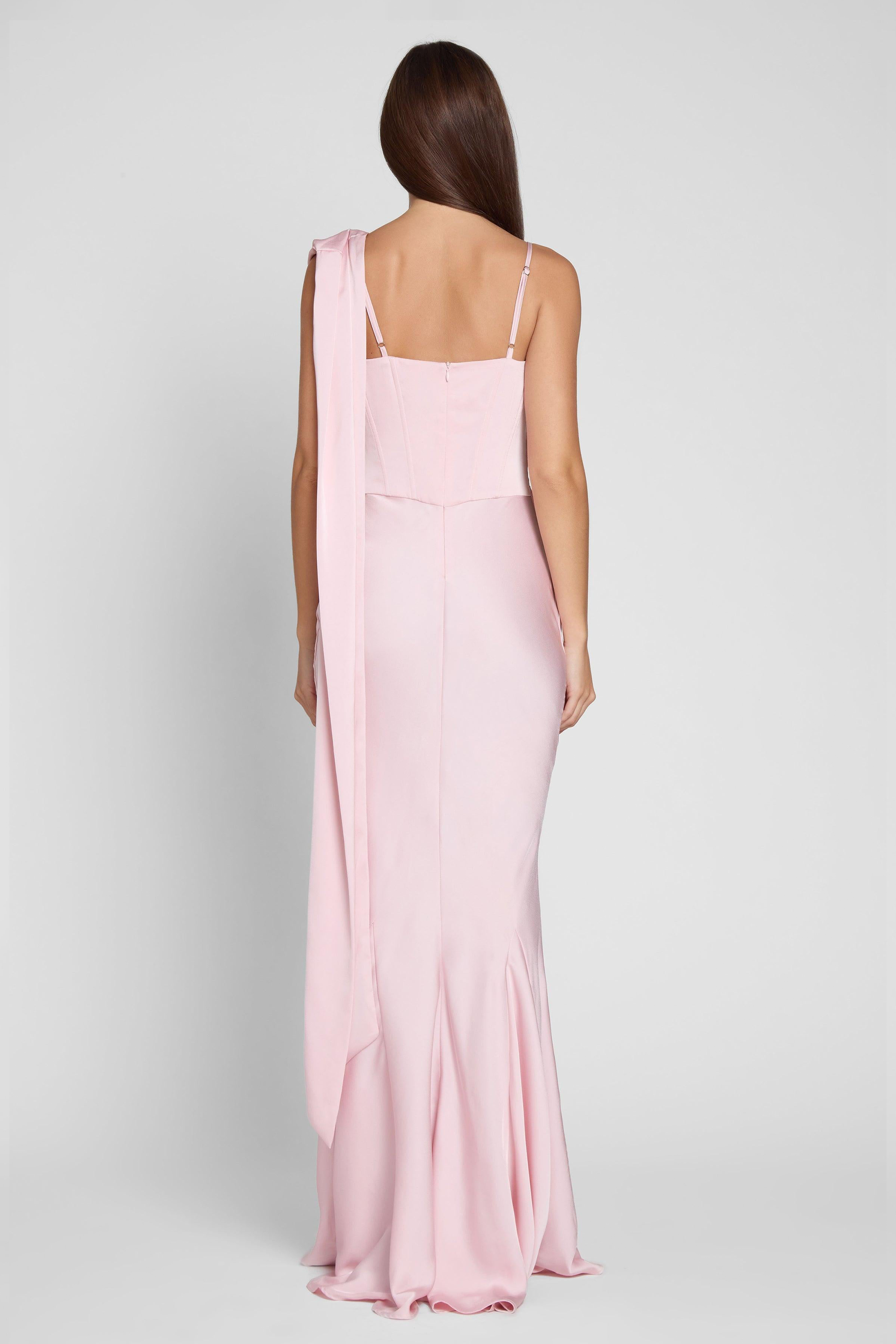 3D Flower Satin Bodycom Maxi Dress