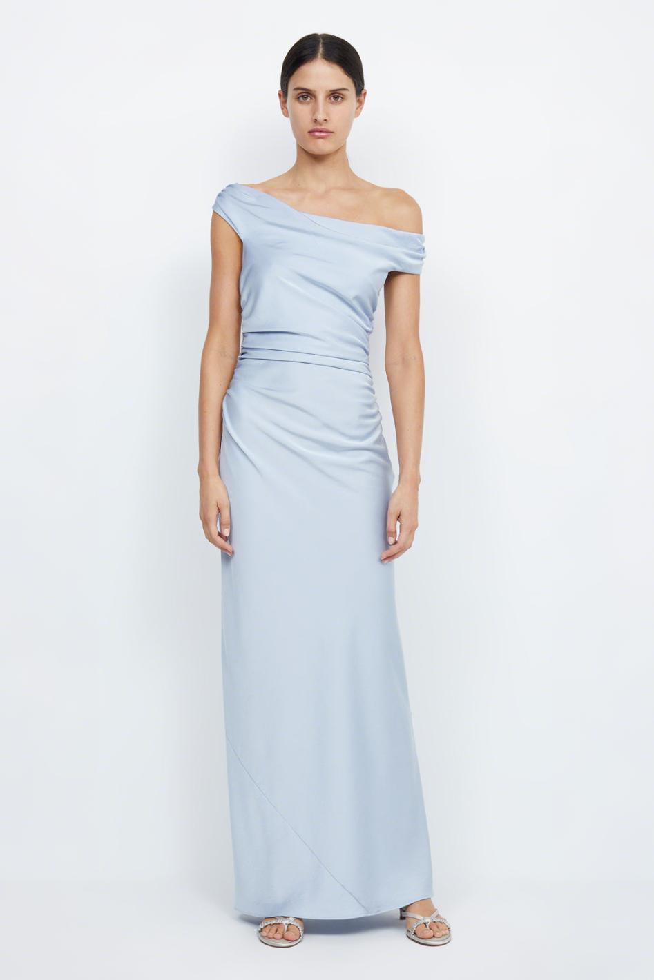 Satin Solid Off Shoulder Maxi Dress