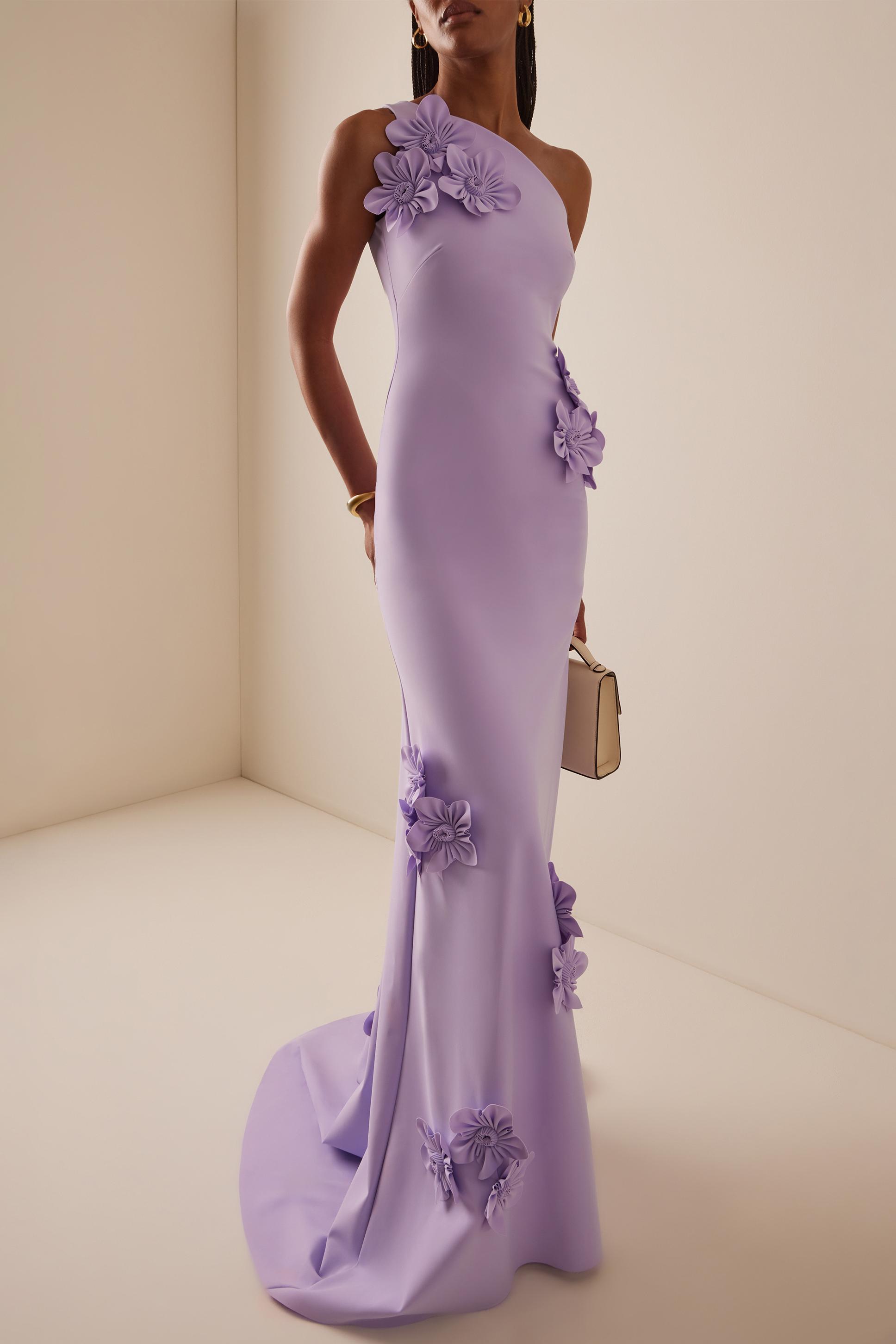Satin 3D Flower Skew Collar Maxi Dress