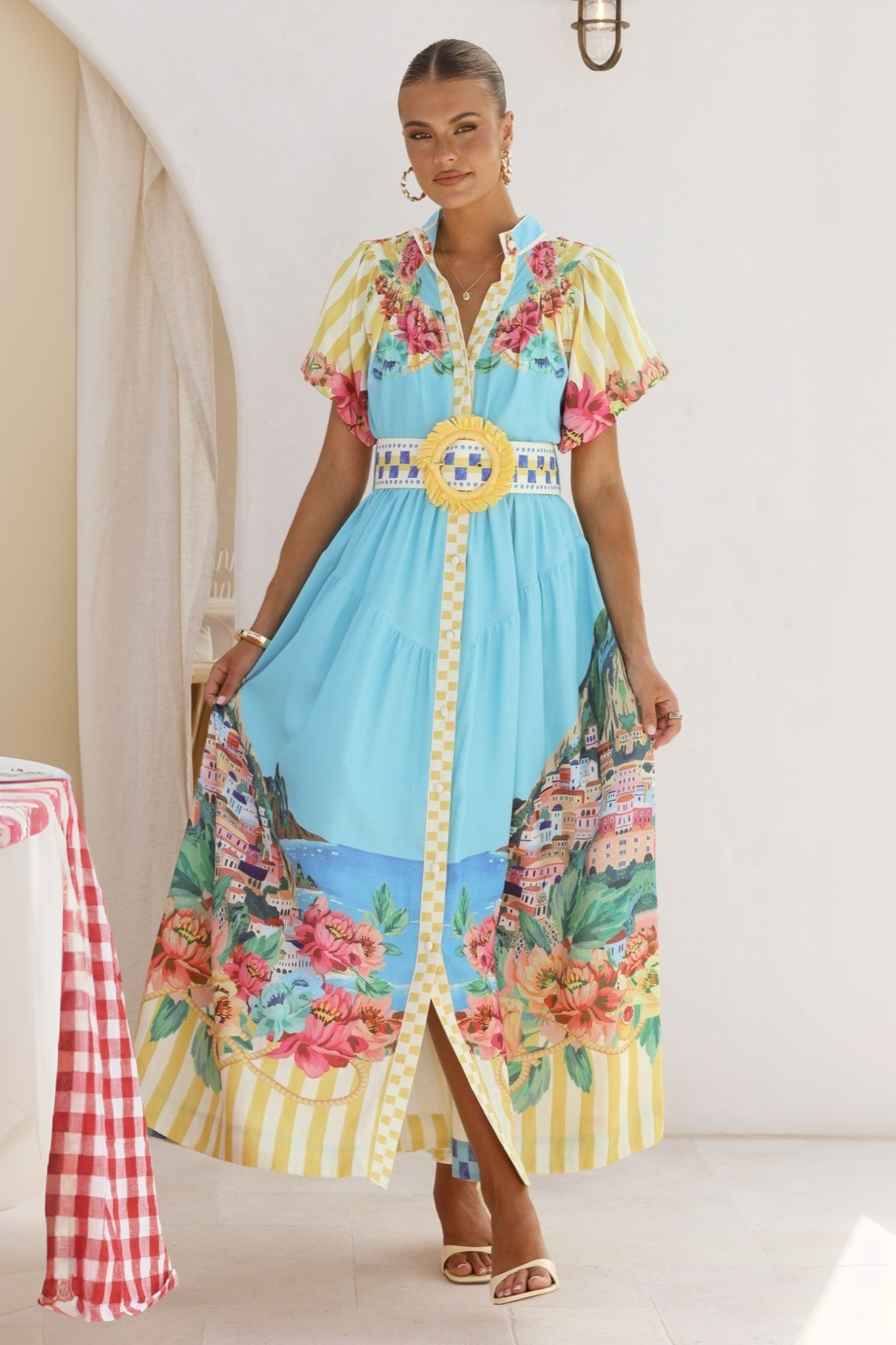 Floral Single Breasted Midi Dress With Belt