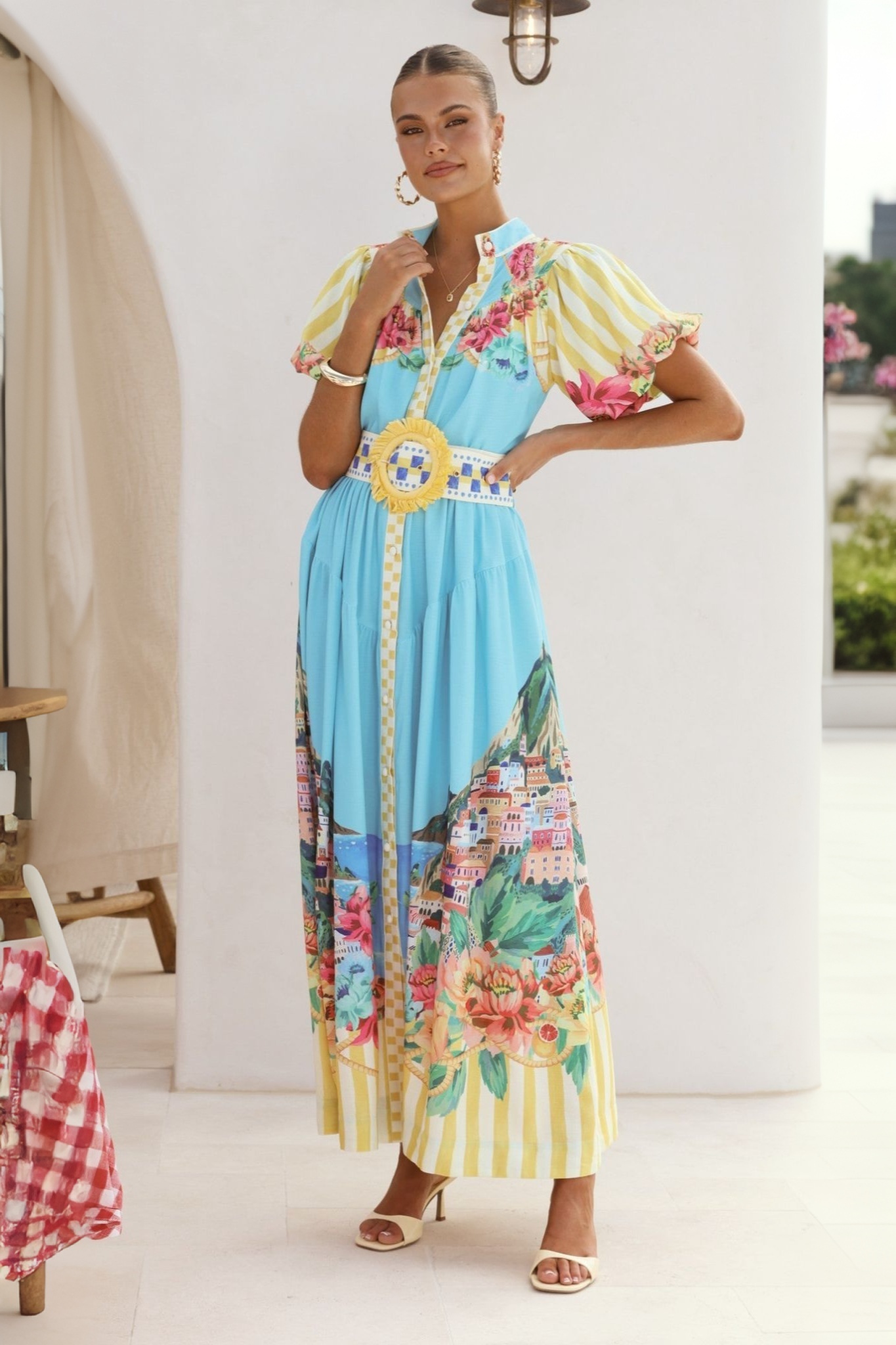 Floral Single Breasted Midi Dress With Belt