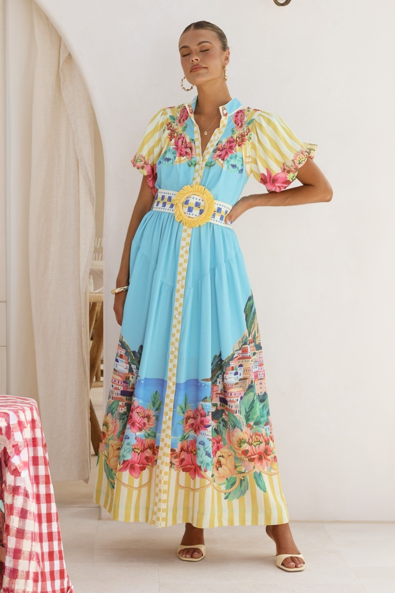 Floral Single Breasted Midi Dress With Belt