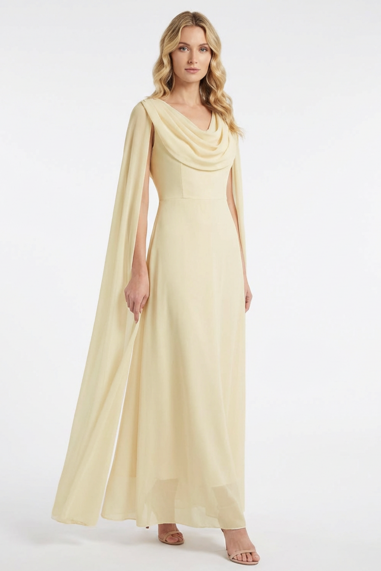 Chiffon Cape Sleeve Maxi Dress