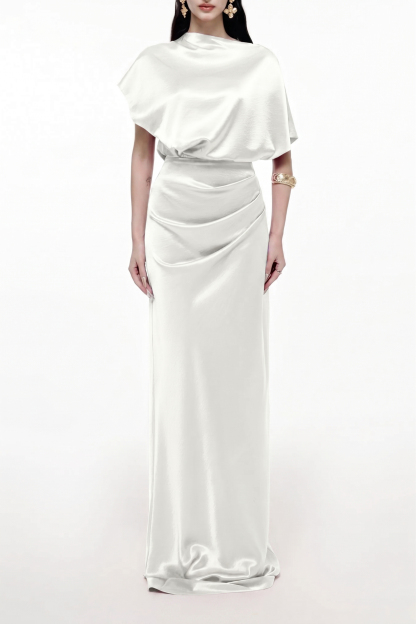 Satin Solid Ruched Maxi Dress