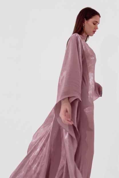 Organza High Neck Batwing Sleeve Midi Dress