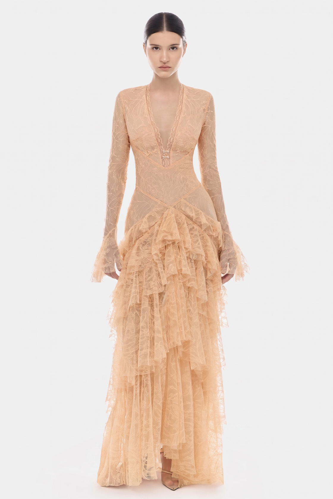 Lace Ruffle Bell Sleeve Maxi Dress