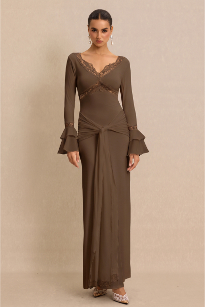 Lace Splicing Jersey Frill Maxi Dress