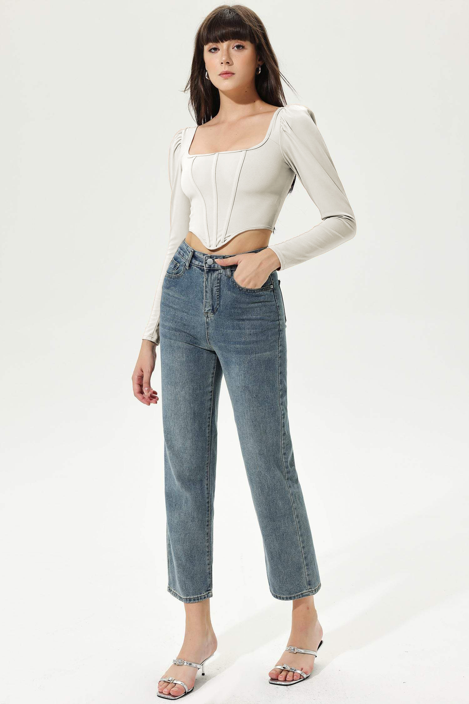 Puff Sleeve Long Sleeve Corset Top