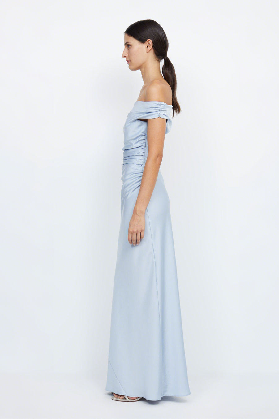Satin Solid Off Shoulder Maxi Dress