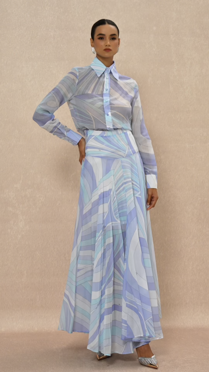 Geometric Patterns Flapped Top & Maxi Skrit Set