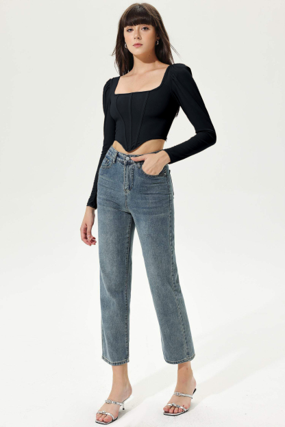 Puff Sleeve Long Sleeve Corset Top