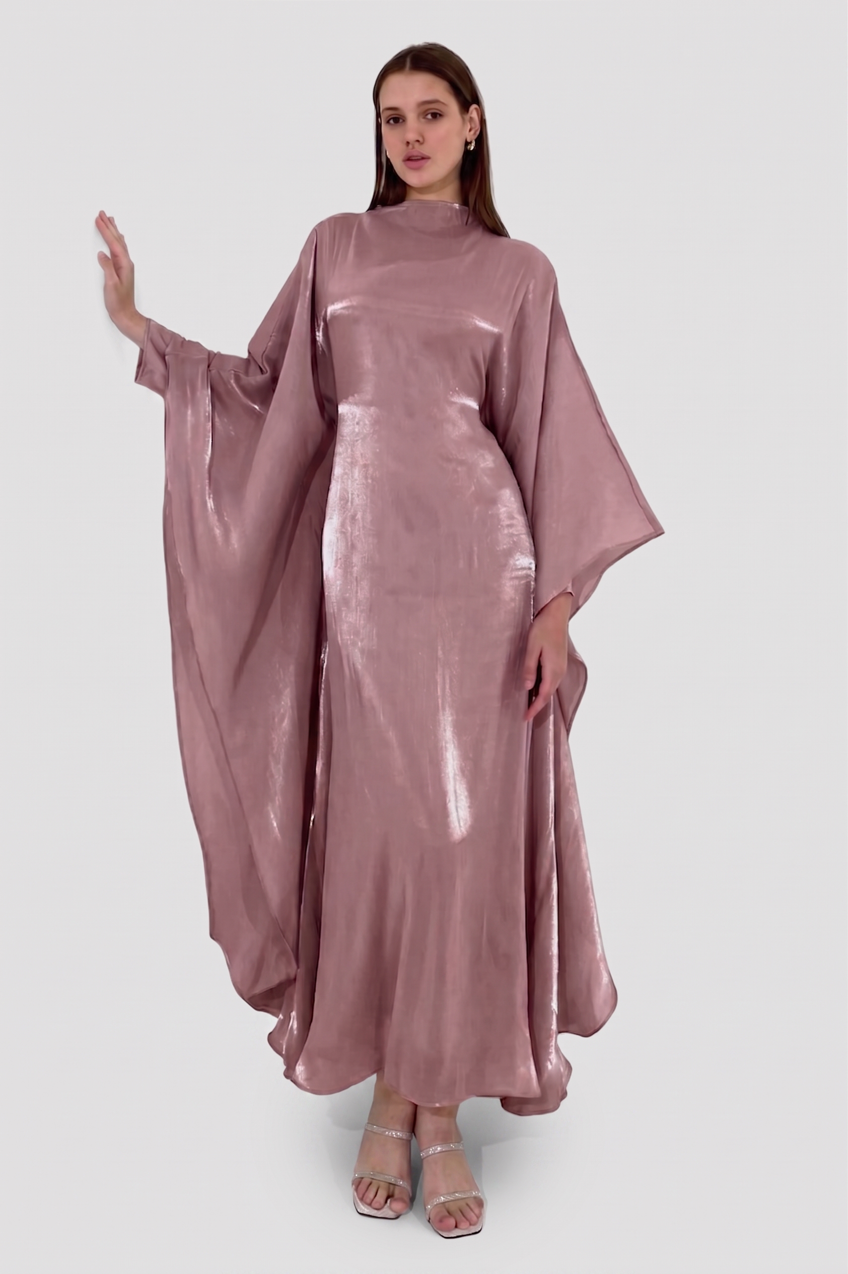 Organza High Neck Batwing Sleeve Midi Dress