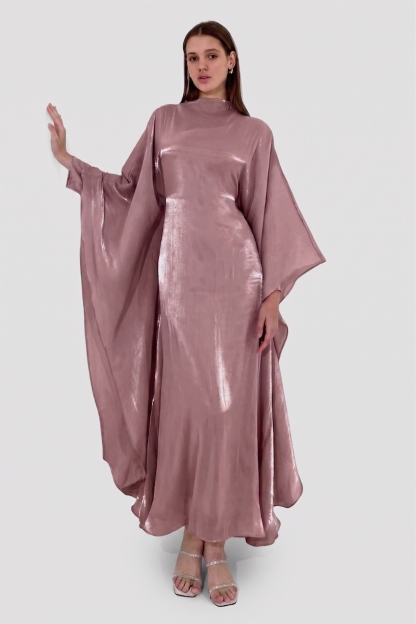 Organza High Neck Batwing Sleeve Midi Dress