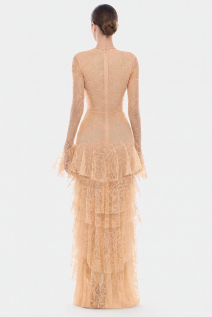 Lace Ruffle Bell Sleeve Maxi Dress