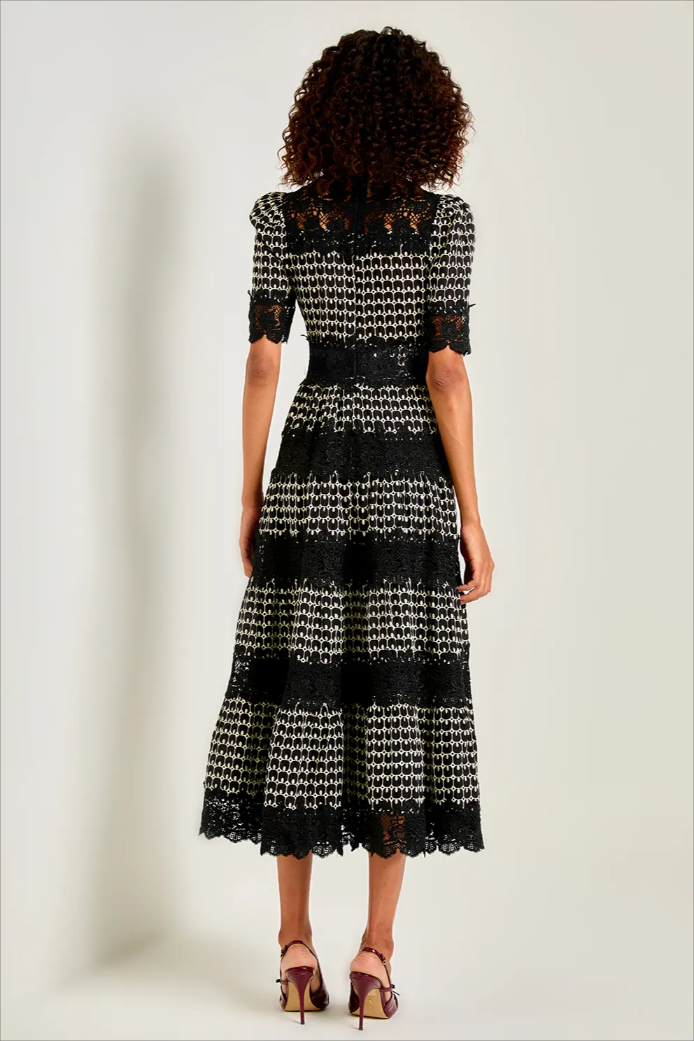 Lace Embroidery Short Sleeve Midi Dress