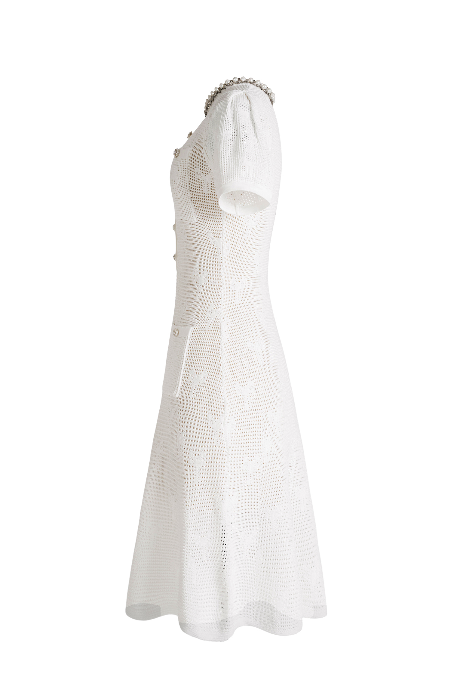 Knit Faux Pearl Rhinestone Mini Dress