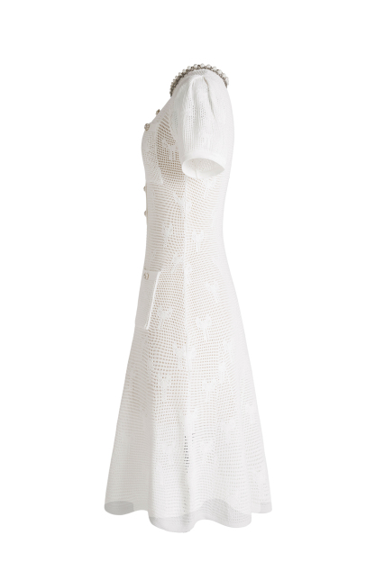 Knit Faux Pearl Rhinestone Mini Dress