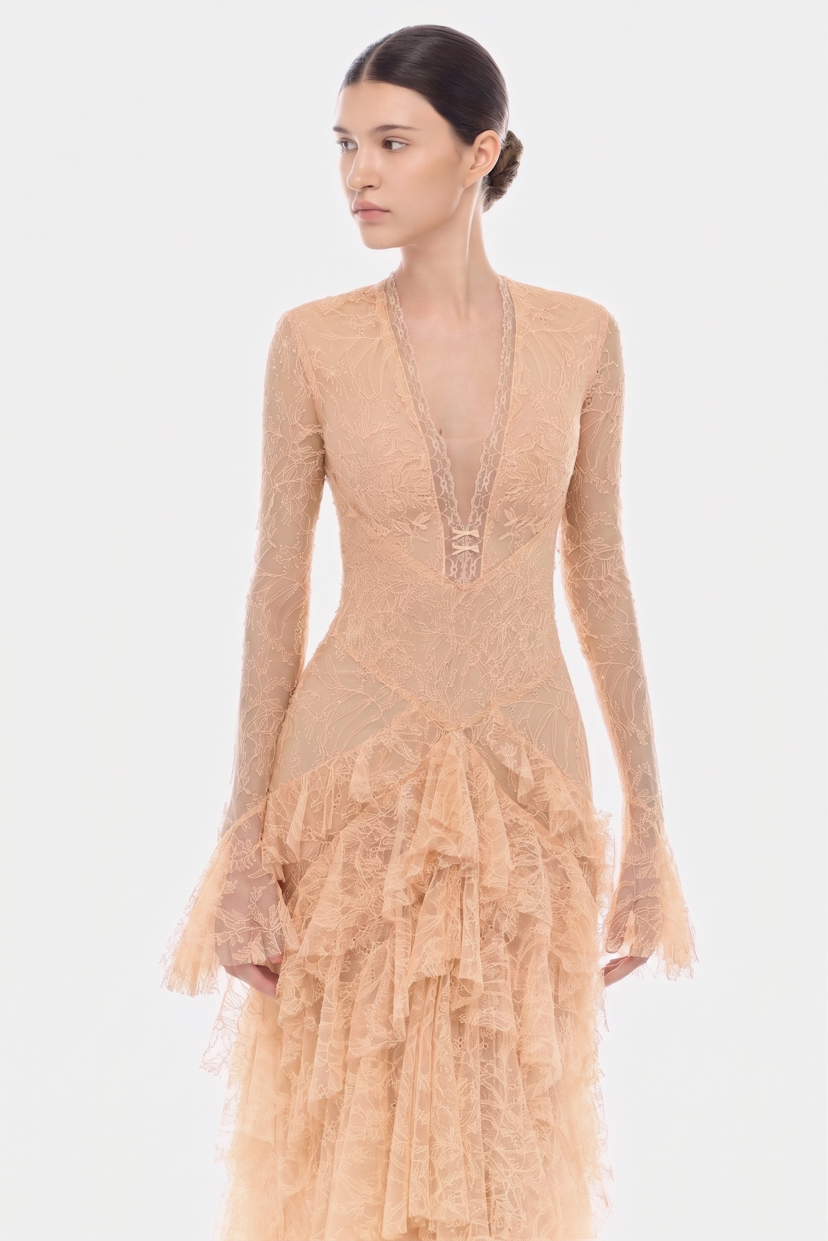 Lace Ruffle Bell Sleeve Maxi Dress