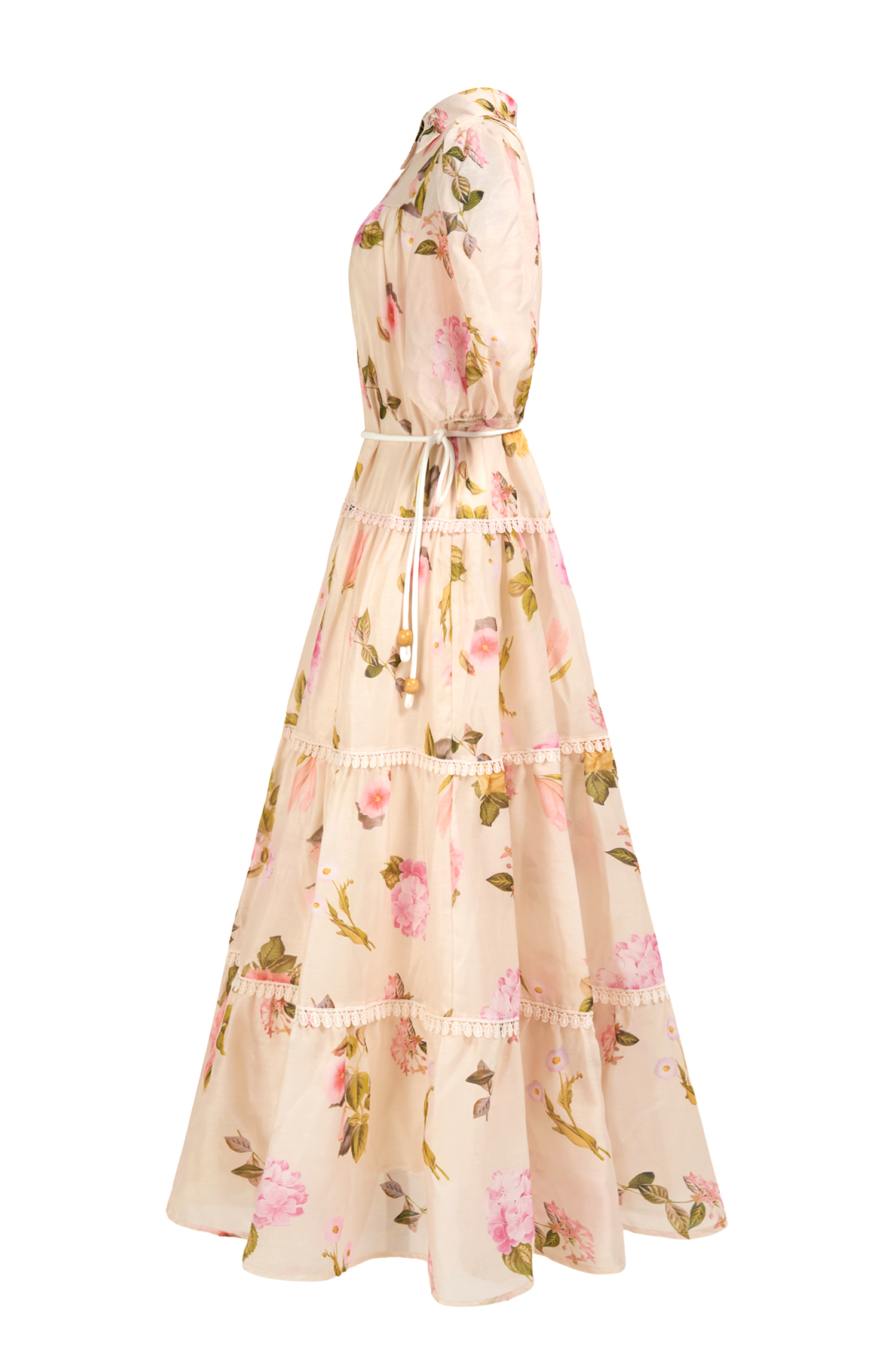 Single Breasted Lace Floral Midi Dress