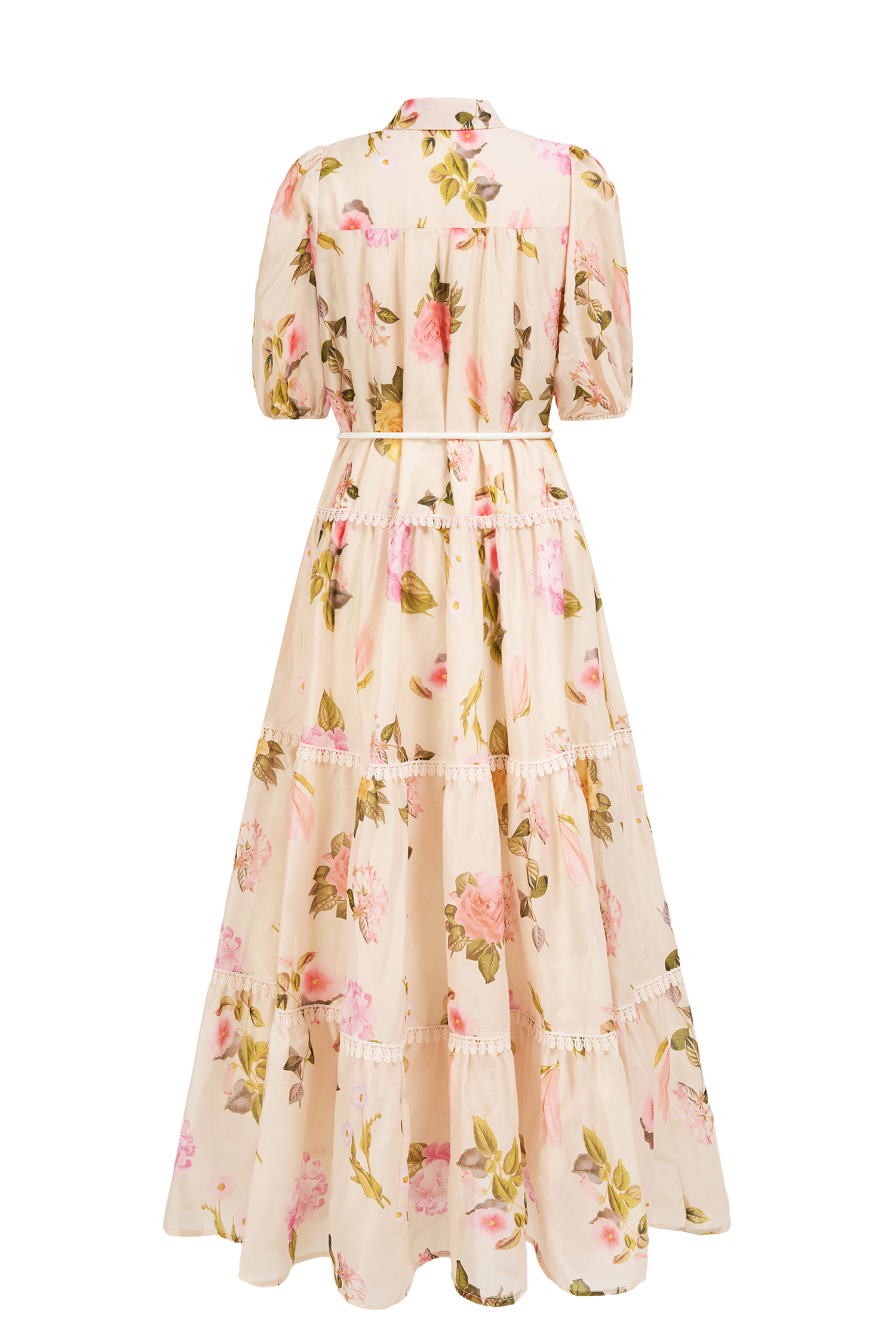 Single Breasted Lace Floral Midi Dress