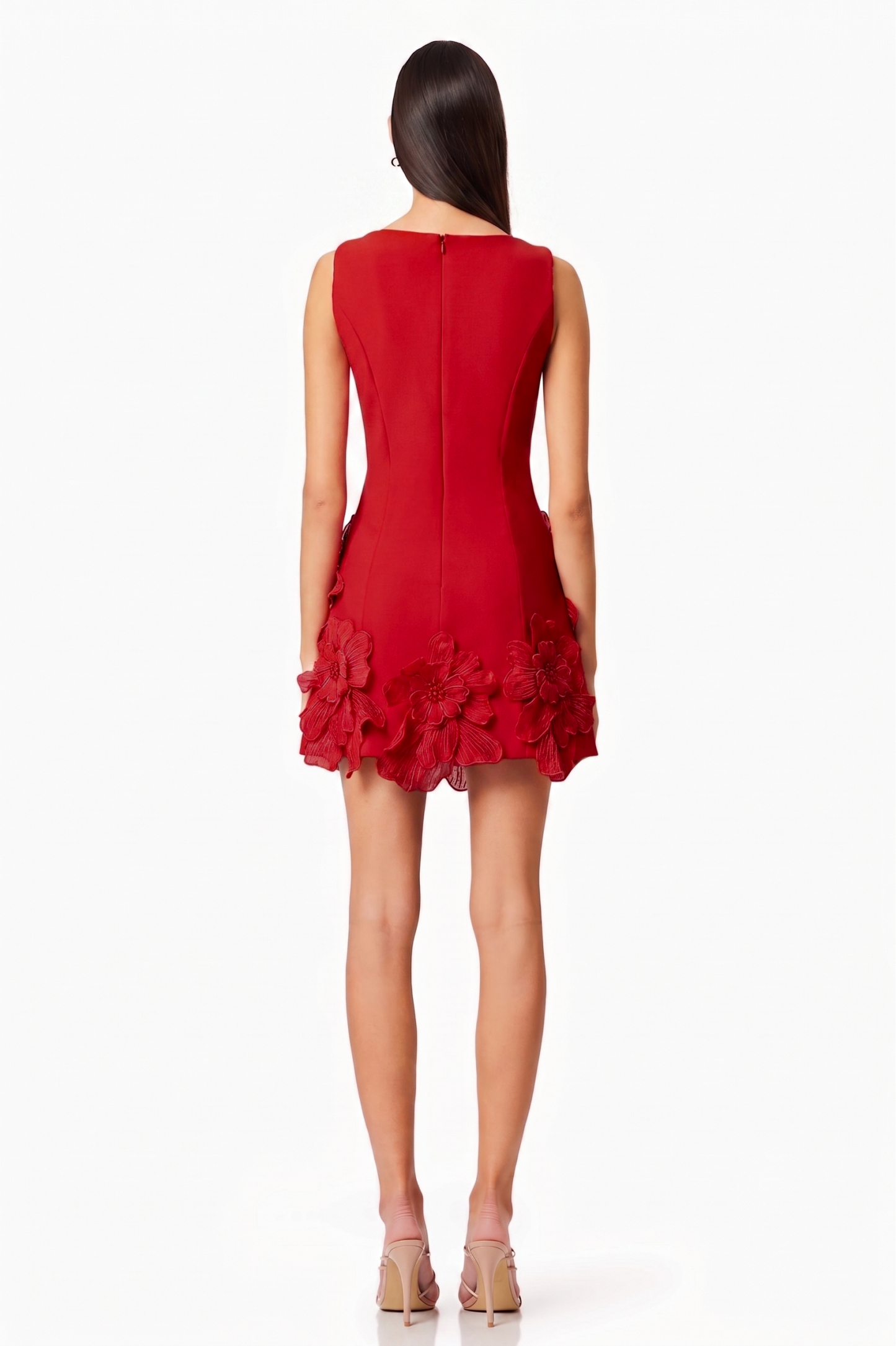 3D Flower Solid Round Neck Mini Dress
