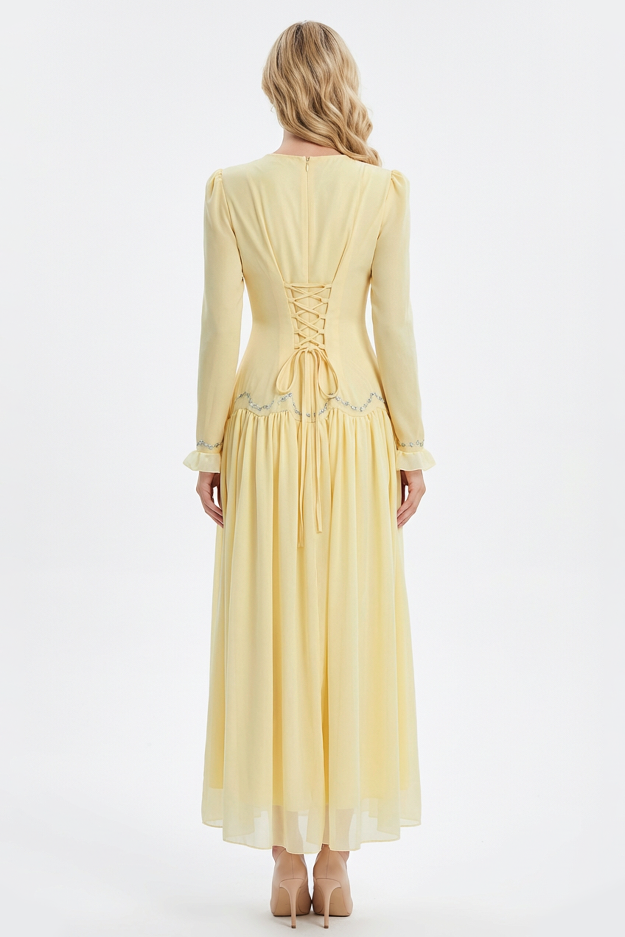 Satin Splicing Chiffon Rhinestone Maxi Dress