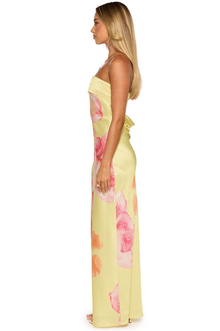 Satin Floral Off-Shoulder Maxi Dress